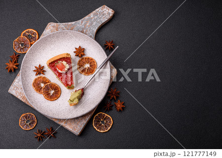 No baked sweet strawberry cheesecake with pistachio and cream cheese No baked sweet strawberry cheesecake with pistachio and cream cheese 121777149