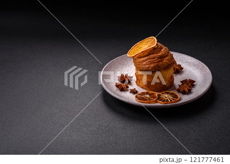 Sweet craffin made from puff pastry with Swiss meringue Sweet craffin made from puff pastry with Swiss meringue 121777461