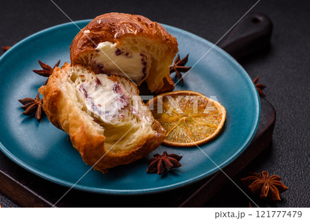 Sweet craffin made from puff pastry with Swiss meringue Sweet craffin made from puff pastry with Swiss meringue 121777479