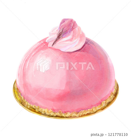 水彩で描いた桜のミラーケーキのイラスト 水彩で描いた桜のミラーケーキのイラスト 121778110
