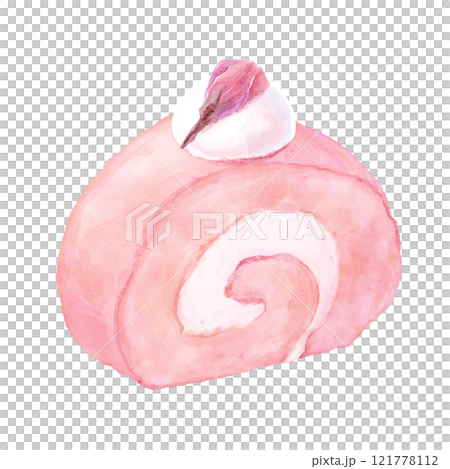 上面塗奶油的櫻桃捲蛋糕插畫 上面塗奶油的櫻桃捲蛋糕插畫 121778112
