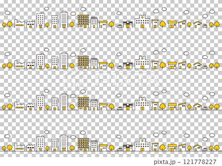 街並みの背景イラスト　線画　黄色 121778227