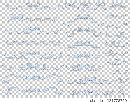 リボンのフレームのベクターイラストセット　線画　りぼん　飾り　水色 121778730