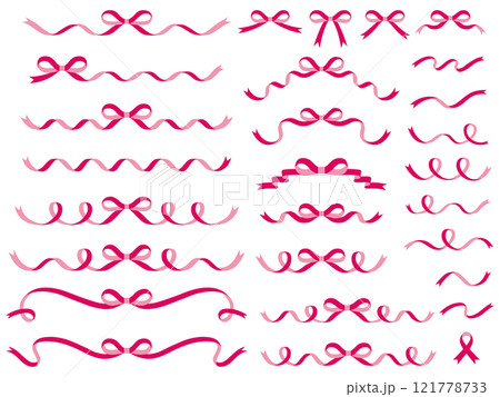 リボンのフレームのベクターイラストセット　りぼん　飾り　赤 121778733