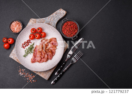 Delicious crispy bacon grilled with salt and spices Delicious crispy bacon grilled with salt and spices 121779237