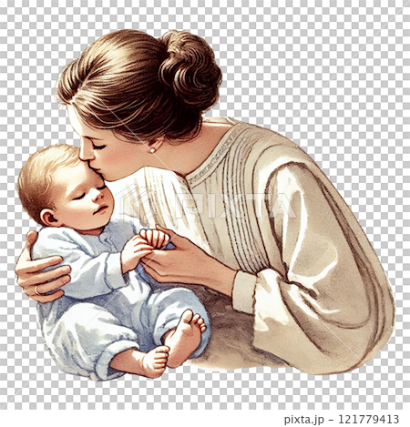 A tender moment between a mother and her baby, full of love. Baby shower clipart cartoon. A tender moment between a mother and her baby, full of love. Baby shower clipart cartoon. 121779413