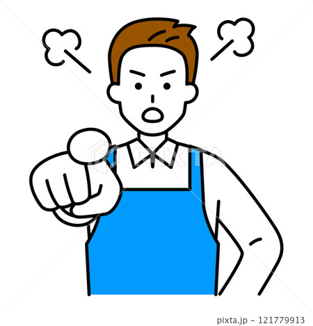指差して怒るエプロン姿の男性 121779913