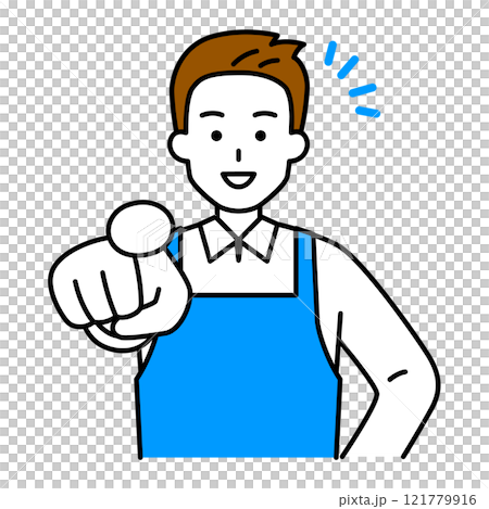 A man in an apron making a selection with a smile A man in an apron making a selection with a smile 121779916
