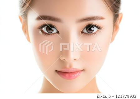 ナチュラルメイクの女性、穏やかな表情のクローズアップ ナチュラルメイクの女性、穏やかな表情のクローズアップ 121779932