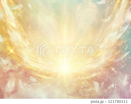 輝く光と羽が舞う幻想的なスピリチュアルアート 輝く光と羽が舞う幻想的なスピリチュアルアート 121780311