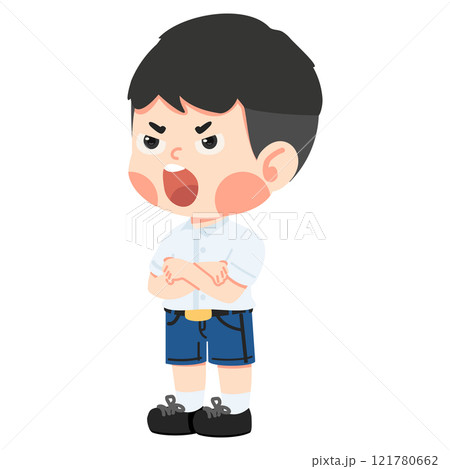 Kid student feels angry with his arms crossed Kid student feels angry with his arms crossed 121780662