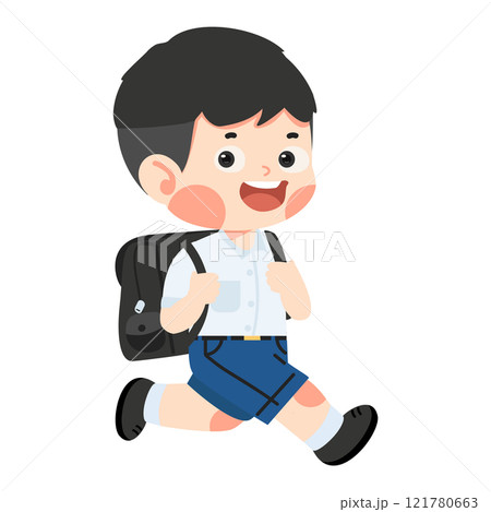 kid boy with a backpack hurries to school kid boy with a backpack hurries to school 121780663