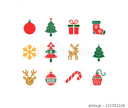 Christmas elements icon set colorful vector collection isolated on a white background 121781226