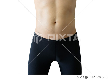 Beautiful body slim muscle woman's abdomen, of playing exercise and yoga on isolated white background Beautiful body slim muscle woman's abdomen, of playing exercise and yoga on isolated white background 121781265