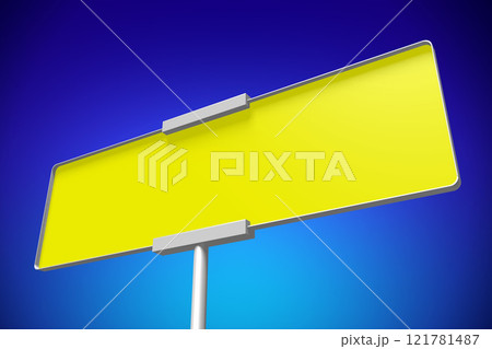 Yellow road sign, abstract blue sky - 3D illustration Yellow road sign, abstract blue sky - 3D illustration 121781487