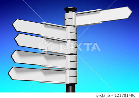 Signpost with white arrows, abstract blue sky - 3D illustration Signpost with white arrows, abstract blue sky - 3D illustration 121781496