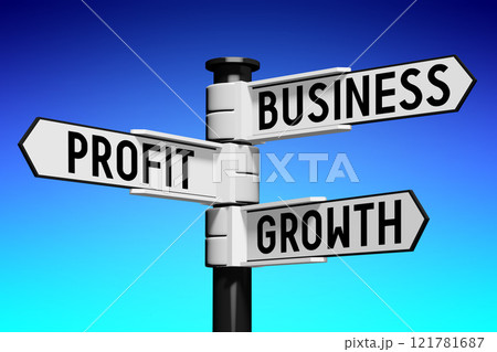 3D illustration/ 3D rendering - signpost with three arrows - business growth 3D illustration/ 3D rendering - signpost with three arrows - business growth 121781687