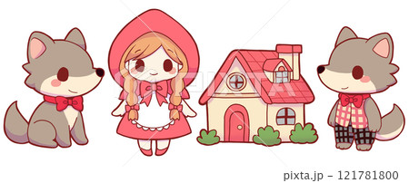 赤ずきんモチーフセットのイラスト素材 [121781800] - PIXTA