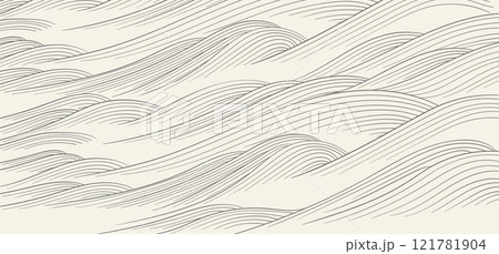 Abstract landscape with Japanese wave pattern vector. Nature art background with Chinese wave and cloud template in oriental style. Abstract landscape with Japanese wave pattern vector. Nature art background with Chinese wave and cloud template in oriental style. 121781904