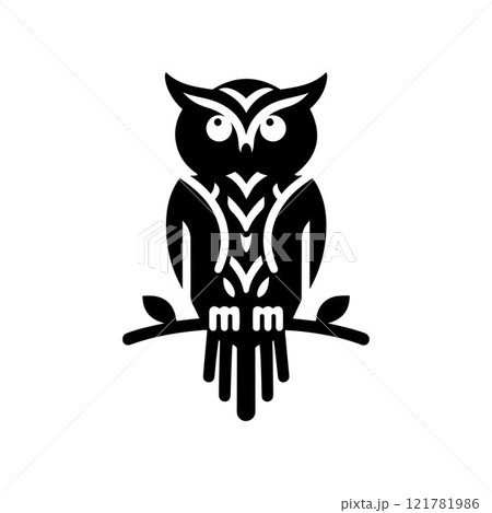Owl silhouette icon on a branch vector art design 121781986