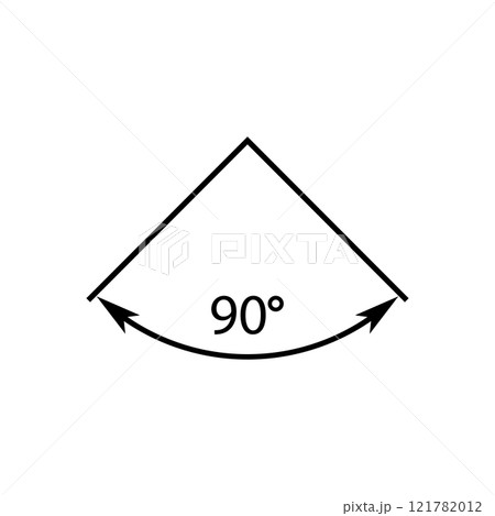90 degrees angle vector icon. Right angle symbol with arrow. Isolated illustration on white background.  121782012