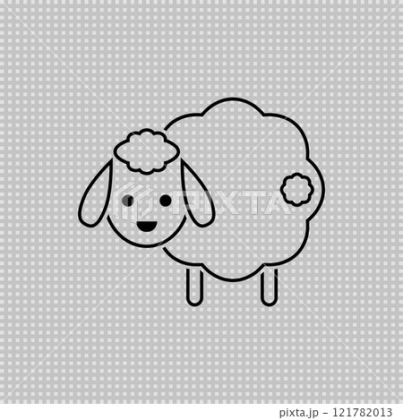 Cute sheep with tail. Transparent linear outline vector drawing. Lamb illustration. 121782013