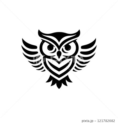 Stylish Black and White Owl Graphic Design. Owl silhouette icon vector art design 121782082