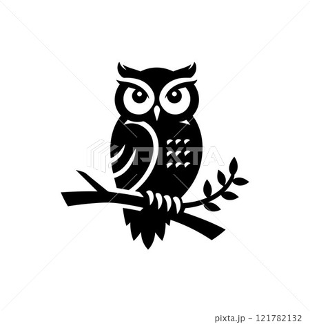 Owl silhouette icon design vector art sitting on a branch Owl silhouette icon design vector art sitting on a branch 121782132