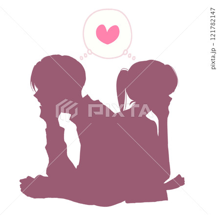 想い合う男女　シルエット 121782147