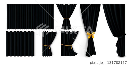 Black curtains set isolated on white background 121782157