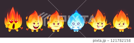 Fire characters set isolated on black background 121782158