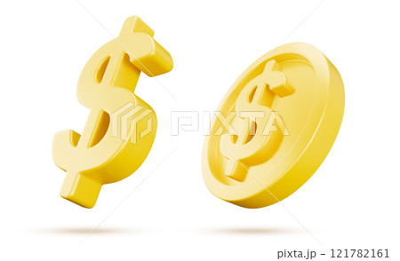 Gold financial symbols - 3d dollar sign and coin 121782161