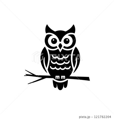 Owl silhouette icon design vector art sitting on a branch Owl silhouette icon design vector art sitting on a branch 121782204