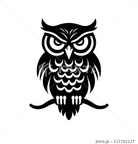Owl on a branch. Owl silhouette icon vector art design 121782227