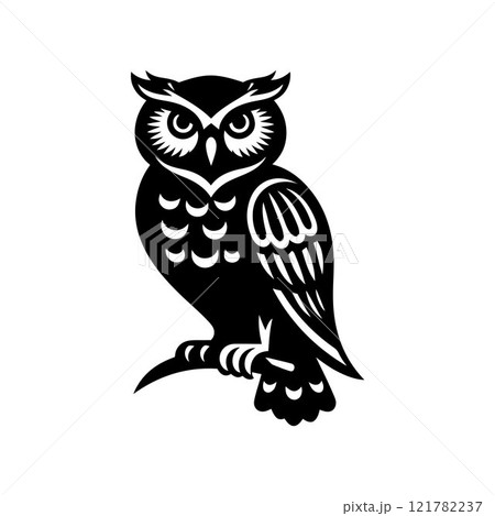 Owl silhouette icon design vector art sitting on a branch Owl silhouette icon design vector art sitting on a branch 121782237