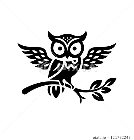 Owl silhouette icon design vector art sitting on a branch Owl silhouette icon design vector art sitting on a branch 121782242