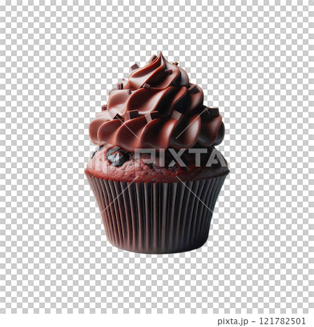 Chocolate muffin with chocolate cream isolated on white background 121782501