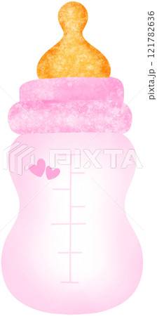 Pink baby milk bottle 121782636