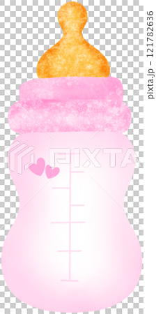 Pink baby milk bottle 121782636