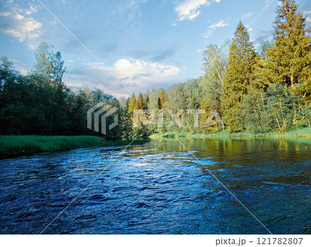 Upper reaches of the Volga river in Russia 121782807