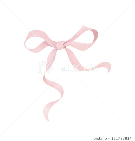 Ribbon bow. Watercolor hand-drawn illustration of a decorative pink ribbon on a white background. Aesthetic clipart for invitations, greetings, postcard design 121782934