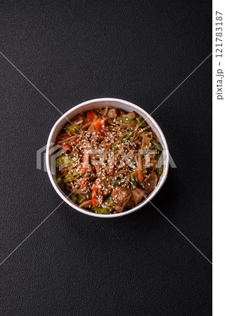 Buckwheat noodles with vegetables, salt and spices Buckwheat noodles with vegetables, salt and spices 121783187