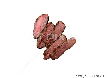 Juicy beef steak baked on the grill with salt, spices and herbs Juicy beef steak baked on the grill with salt, spices and herbs 121783316