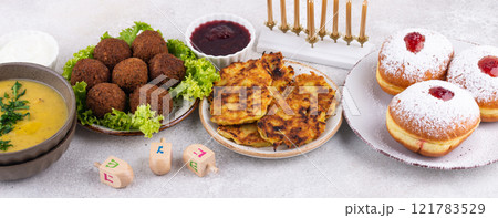Traditional Jewish holiday Hanukkah food. 121783529