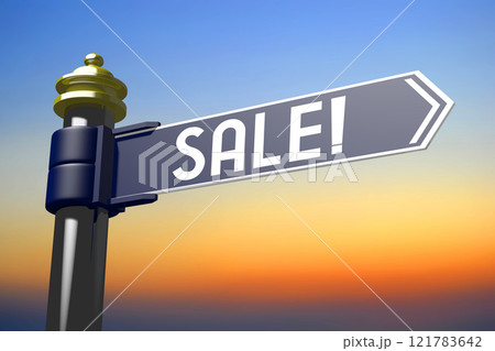 Sale - signpost with one arrow - 3D illustration Sale - signpost with one arrow - 3D illustration 121783642