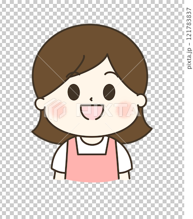 一個穿著圍裙微笑的女人的可愛插圖 一個穿著圍裙微笑的女人的可愛插圖 121783837