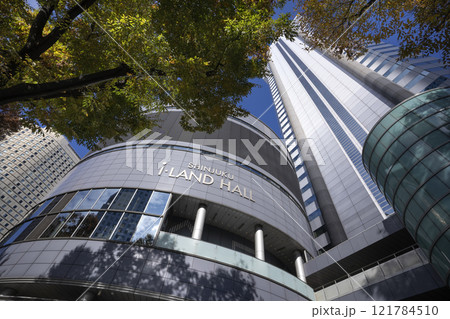 Street view of Shinjuku skyscrapers, Tokyo, Japan. 121784510