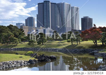 Japan, Tokyo, Hamarikyu Garden in momiji season. 121784514
