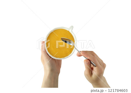 PNG, Lemon curd, cream in ceramic white bowl, isolated on white background. PNG, Lemon curd, cream in ceramic white bowl, isolated on white background. 121784603