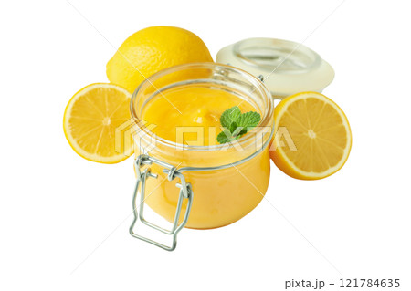 PNG, Lemon curd, lemon with cream in a glass, transparent jar, isolated on a white background. PNG, Lemon curd, lemon with cream in a glass, transparent jar, isolated on a white background. 121784635